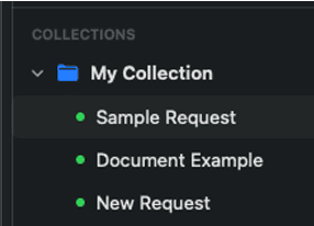 Sidebar with collections, folders, and request tree
