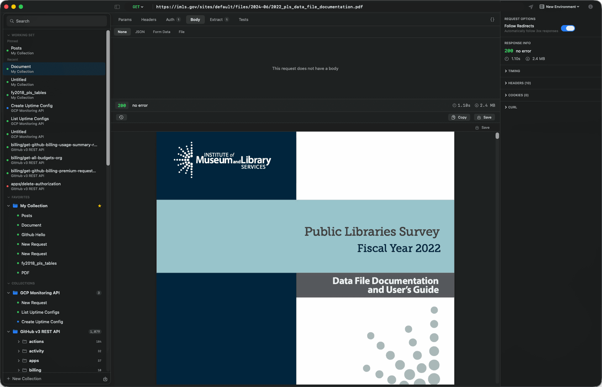JSON response with syntax highlighting and tree view