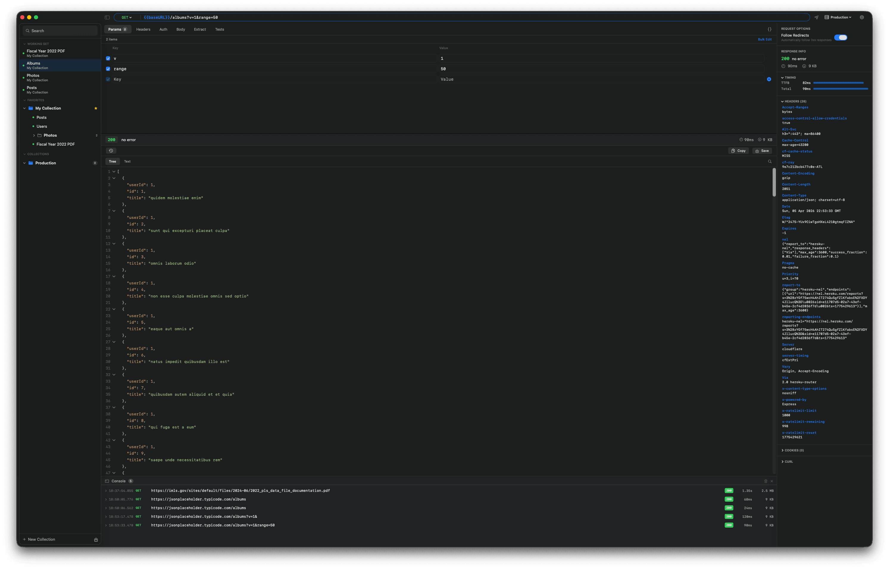 Relay, main app window with collections sidebar, URL bar, and request/response panels